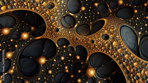 Alchemy of Colors: Psychedelic Ferrofluid in Gold and Black. Generative AI photo