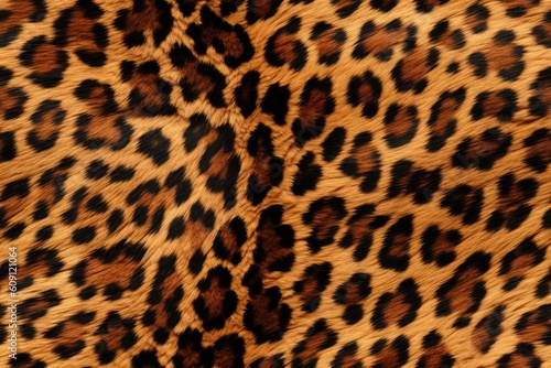Beautiful seamless pattern with leopard or jaguar fur skin, wild nature endless texture rapport template. Generated with AI. © Sunny_nsk