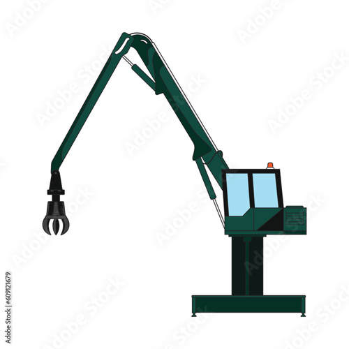 Vector illustration color children construction long reach grapple excavator construction machine clipart