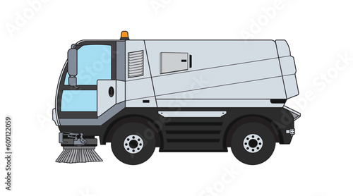 Vector illustration color children construction road sweeper truck cleaning machine clipart