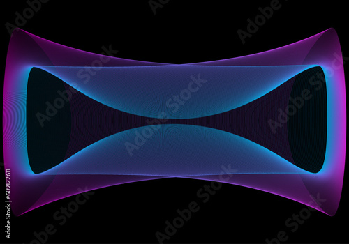 Boca en trazo azul y fucsia sobre fondo negro. Espectro