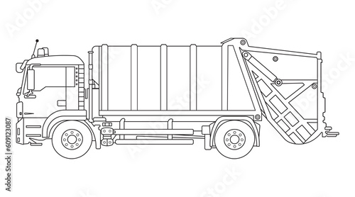 Hand drawn Vector illustration color children construction garbage truck cleaning machine clipart