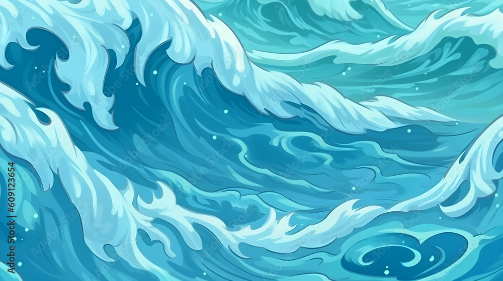 ocean watercolor background sea waves pattern, generative ai