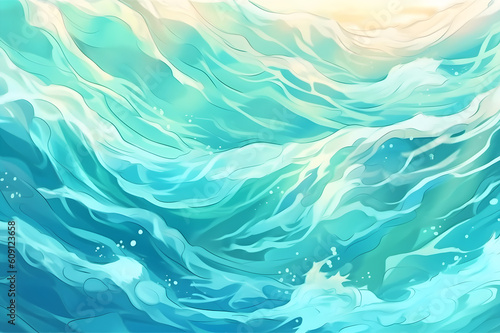 ocean watercolor background sea waves pattern, generative ai