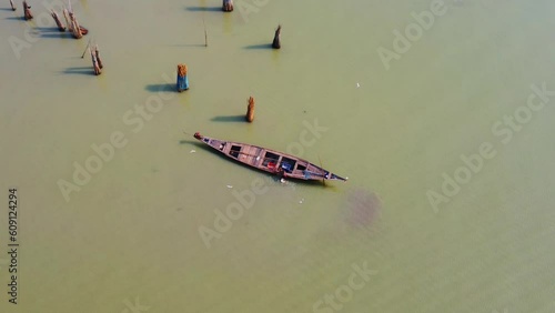 aerial landscape view of wooden boats moving in chilika lake HD photo