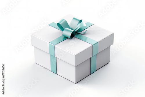 White gift box with the ribbon bow isolated on white background, Generative AI