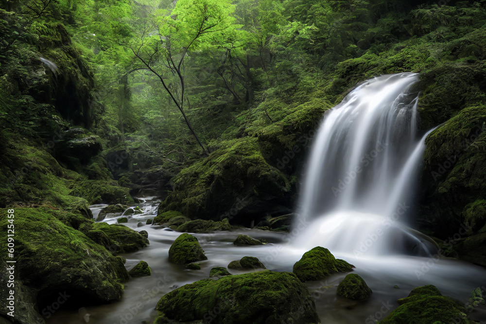 waterfall in the green forest