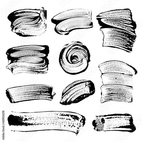 Set of black watercolor paint stains. Soap grunge stains. Collection of foam textures. Soap bubble spots. Foam water. Black and white paint brush strokes. Black liquid on glass. Sponge stains
