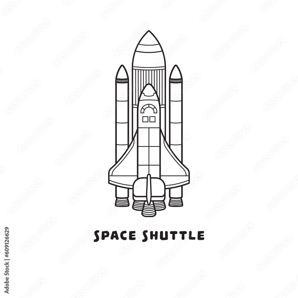 Hand drawn Vector illustration color children space shuttle icon flat design illustration
