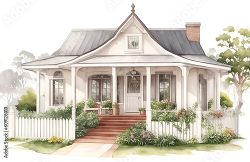 Traditional Australian house in watercolor style generated ai.