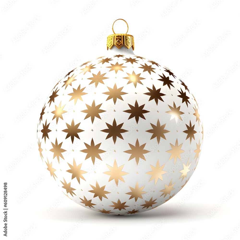 White christmas ball with pattern gold print, AI generated White christmas ball with pattern gold print, AI generated