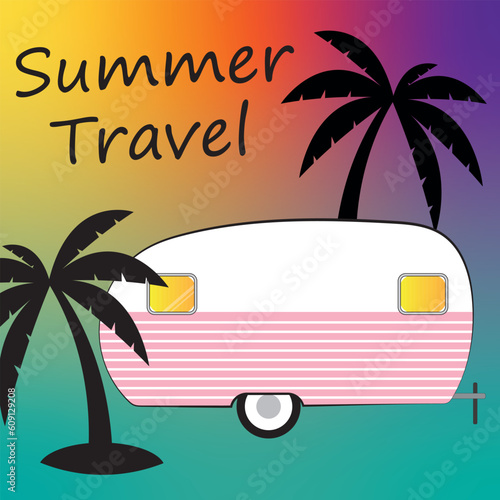 Summer travel camper concept illustration photo