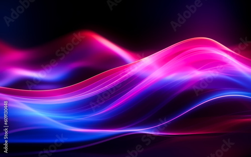 Wallpaper Mural Synthwave style high-speed neon waves and bokeh lighting . Futuristic wallpaper, symbolizing data of information age transfer in a visually captivating design. Wallpaper, Illustrative Generative AI. Torontodigital.ca