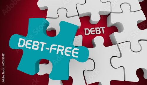 Debt-Free Puzzle Piece Balance Budget Money Spending Cut Costs 3d Illustration photo