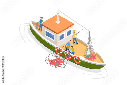 3D Isometric Flat  Conceptual Illustration of Commercial Fishery photo