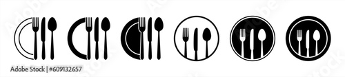 Set of fork, knife, spoon. Logotype menu. Set in flat style. Silhouette of cutlery. Vector illustration 10 eps.