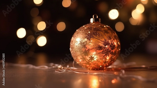 golden christmas ball on bokeh background with copy space.generative ai