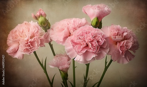  a group of pink carnations are in a vase. generative ai