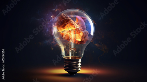 Glowing light bulb on dark background,generative ai