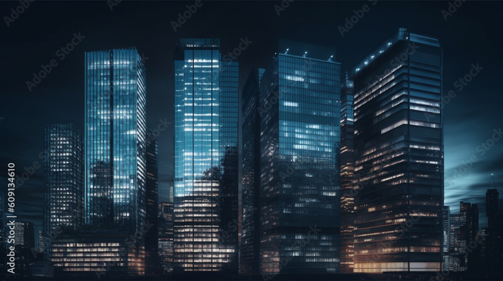 Obraz premium Night view of skyscrapers in business district.generative ai