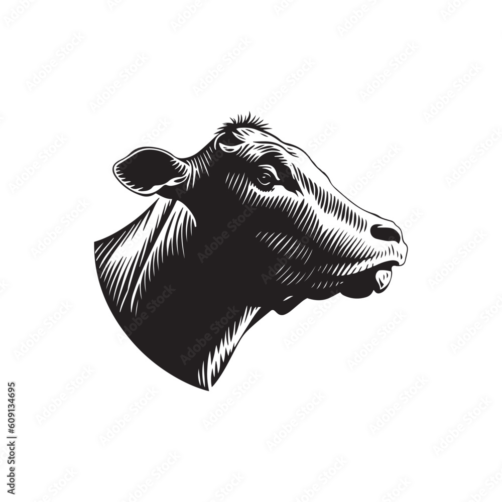Cow head sketch hand drawn vector, engraving style. Wild animals Vector ...
