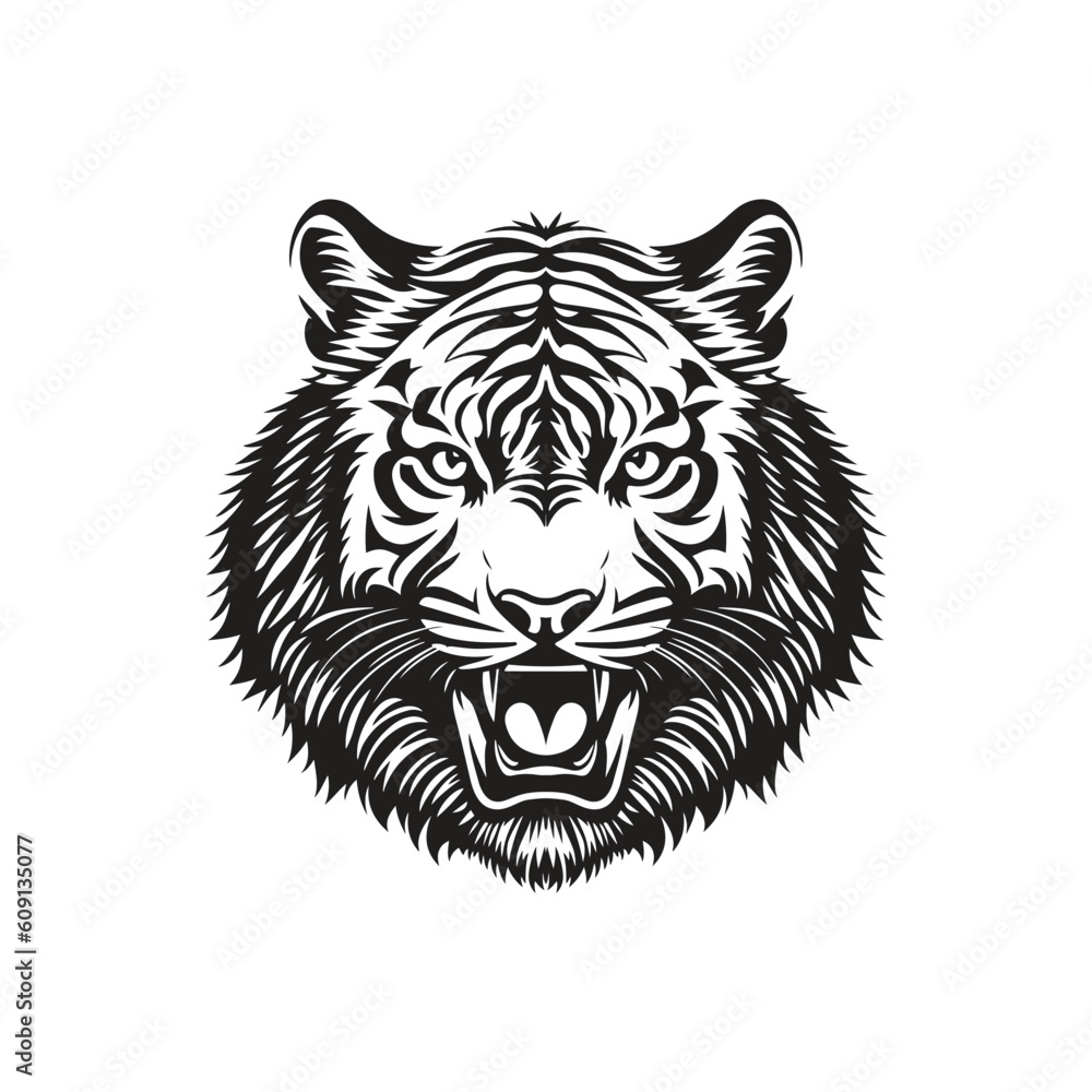 Tiger head vector illustration on a white background. Vintage tiger illustration Tiger head vector illustration on a white background. Vintage tiger illustration
