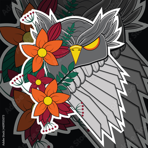 Vector hand drawn Owl. Ethnic patterned illustration for antistress coloring book, tattoo, poster, print, t-shirt.