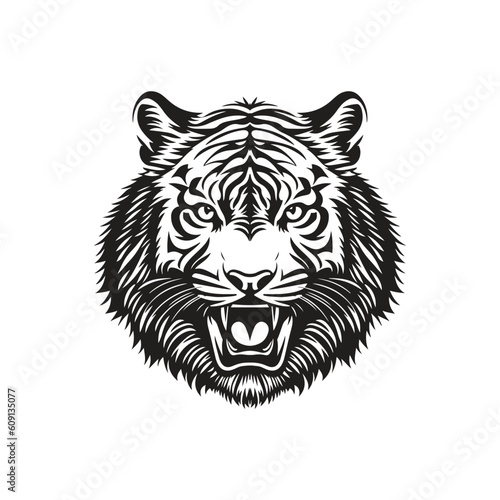 Fototapeta Naklejka Na Ścianę i Meble -  Tiger head vector illustration on a white background. Vintage tiger illustration