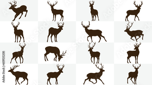 Deer Silhouette Collection, Highly Detailed Lion Silhouettes Stock Illustration, set vector