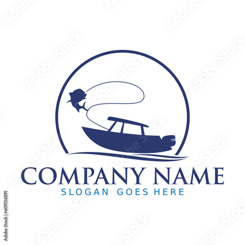 Center Console Boat logo. Unique and fresh Center console boat with Water splash in it. Great to use as your boat company logo