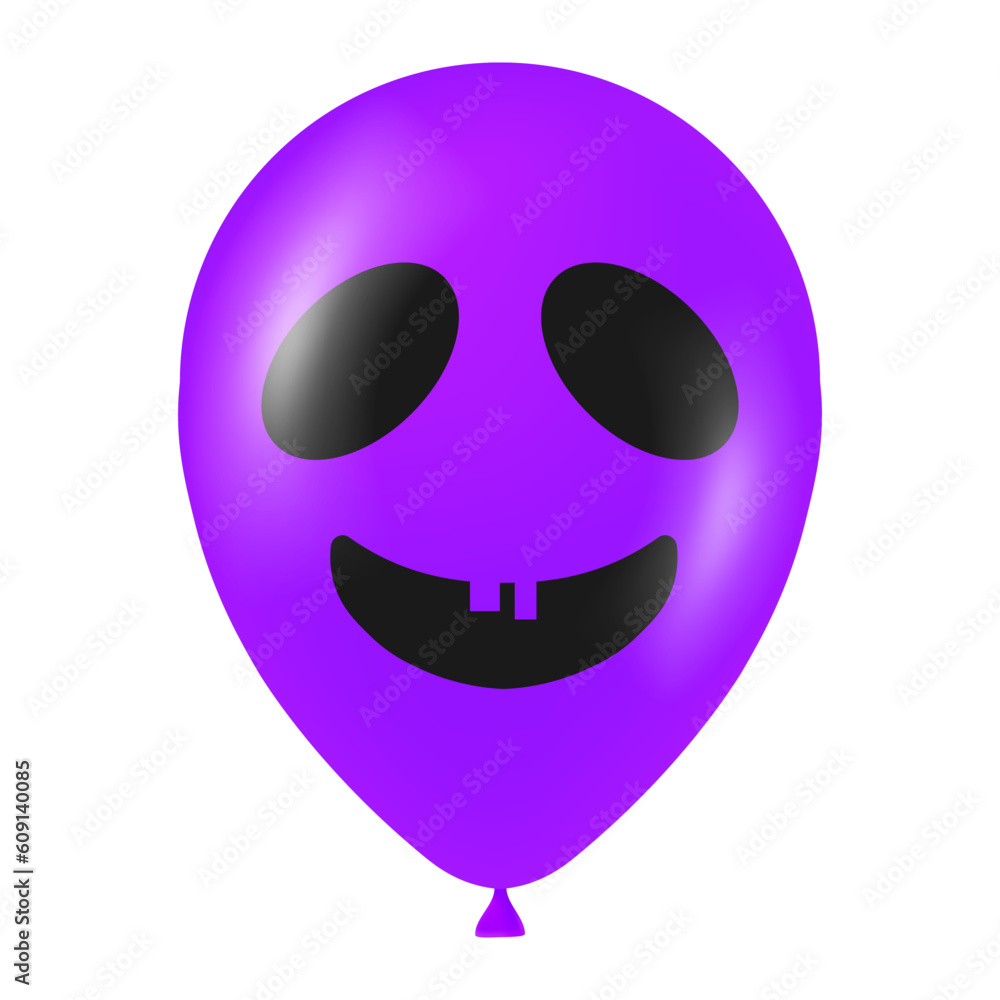 Fototapeta premium Halloween purple balloon illustration with scary and funny face