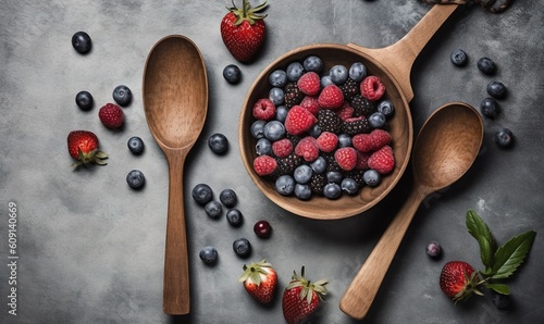  a bowl of berries, raspberries, blueberries and strawberries. generative ai