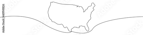 Map of USA icon line continuous drawing vector. One line Map of USA icon vector background. Map of USA icon. Continuous outline of a Map of USA icon.