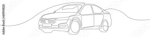 Car icon line continuous drawing vector. One line Car icon vector background. Car rental icon. Continuous outline of a Car logo icon.