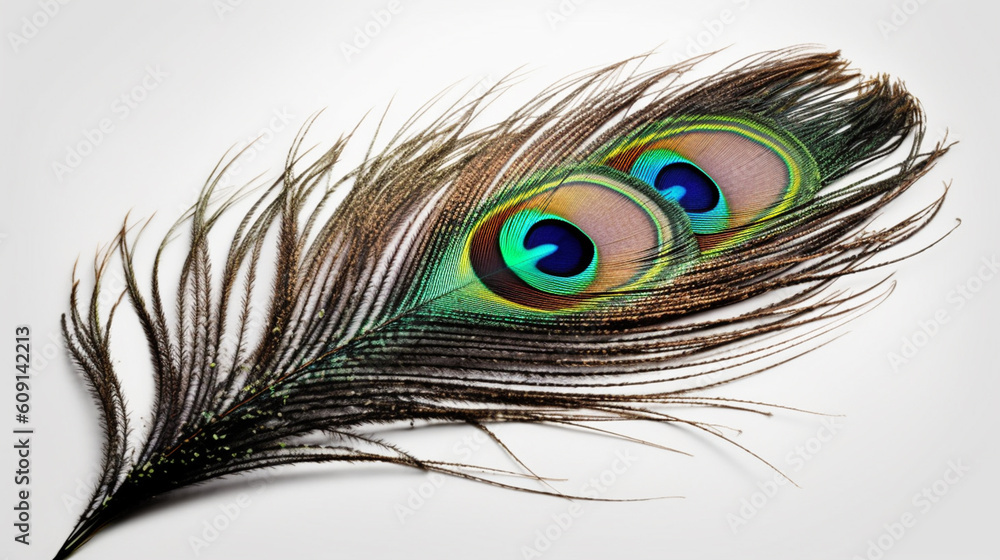 Obraz premium Peacock feather isolated on white background.generative ai