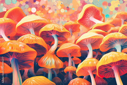 A group of orange mushrooms sitting on top of each other. Generative AI.