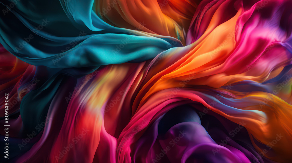 Fototapeta premium Colorful abstract 3d background. Soft flowing silk fabric created with Generative AI Technology