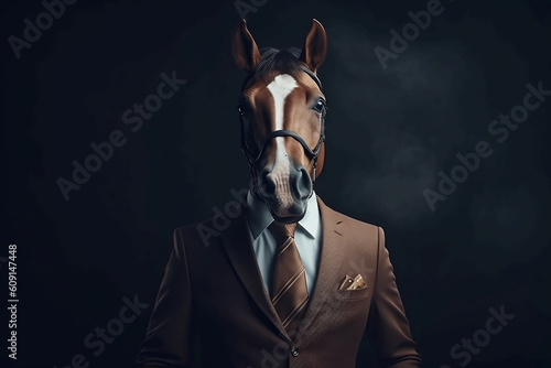 Portrait of a Horse dressed in a formal business suit, The Elegant Boss Horse, generative AI