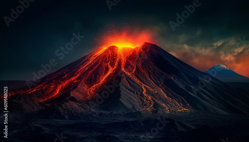 Majestic mountain range erupts in stunning sunset generated by AI