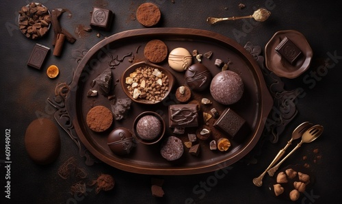  a plate of chocolates, nuts, and other sweets.  generative ai