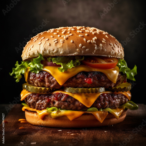 Juicy double cheeseburger. Generative AI