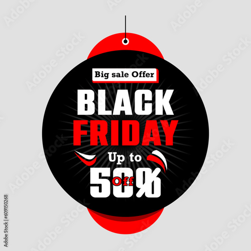 Black Friday Dangler design template, Big sale offer of Up to 50% photo