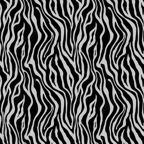 Tiger black gray seamless pattern. Vector animal skin print. Fashion silver organic texture.
