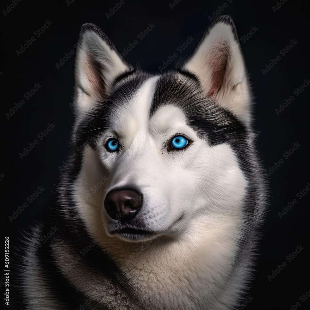 Majestic Siberian Husky Portrait with Stunning Blue Eyes