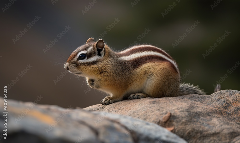a small chipper sitting on top of a rock next to a forest. generative ai a small chipper sitting on top of a rock next to a forest. generative ai