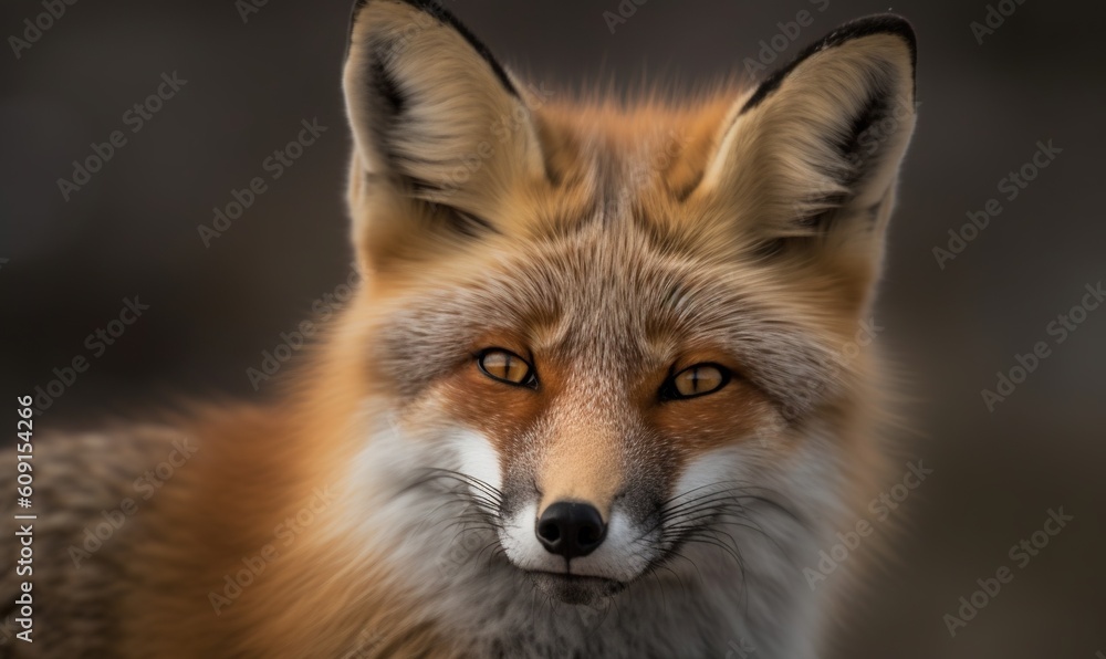  a close up of a red fox with a black background.  generative ai