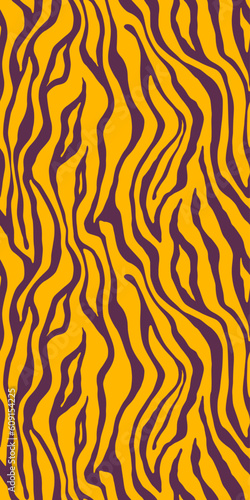 Tiger yellow brown seamless pattern. Vector animal skin print. Fashion organic texture.