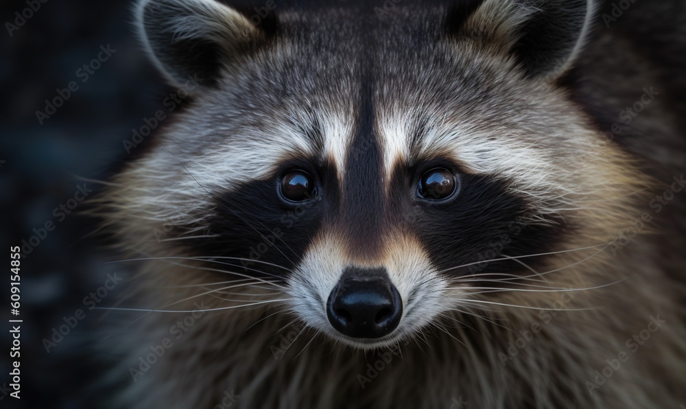  a raccoon looking at the camera with a blurry background.  generative ai