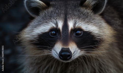  a raccoon looking at the camera with a blurry background.  generative ai © Olga