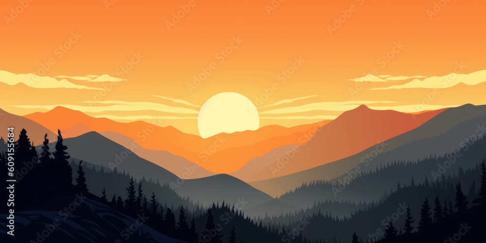 Obraz premium Mountain landscape at sunset. AI